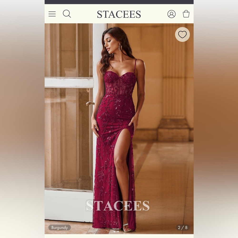Stacees Burgandy Size 4 Sheath Corset Beaded 
Prom Dress